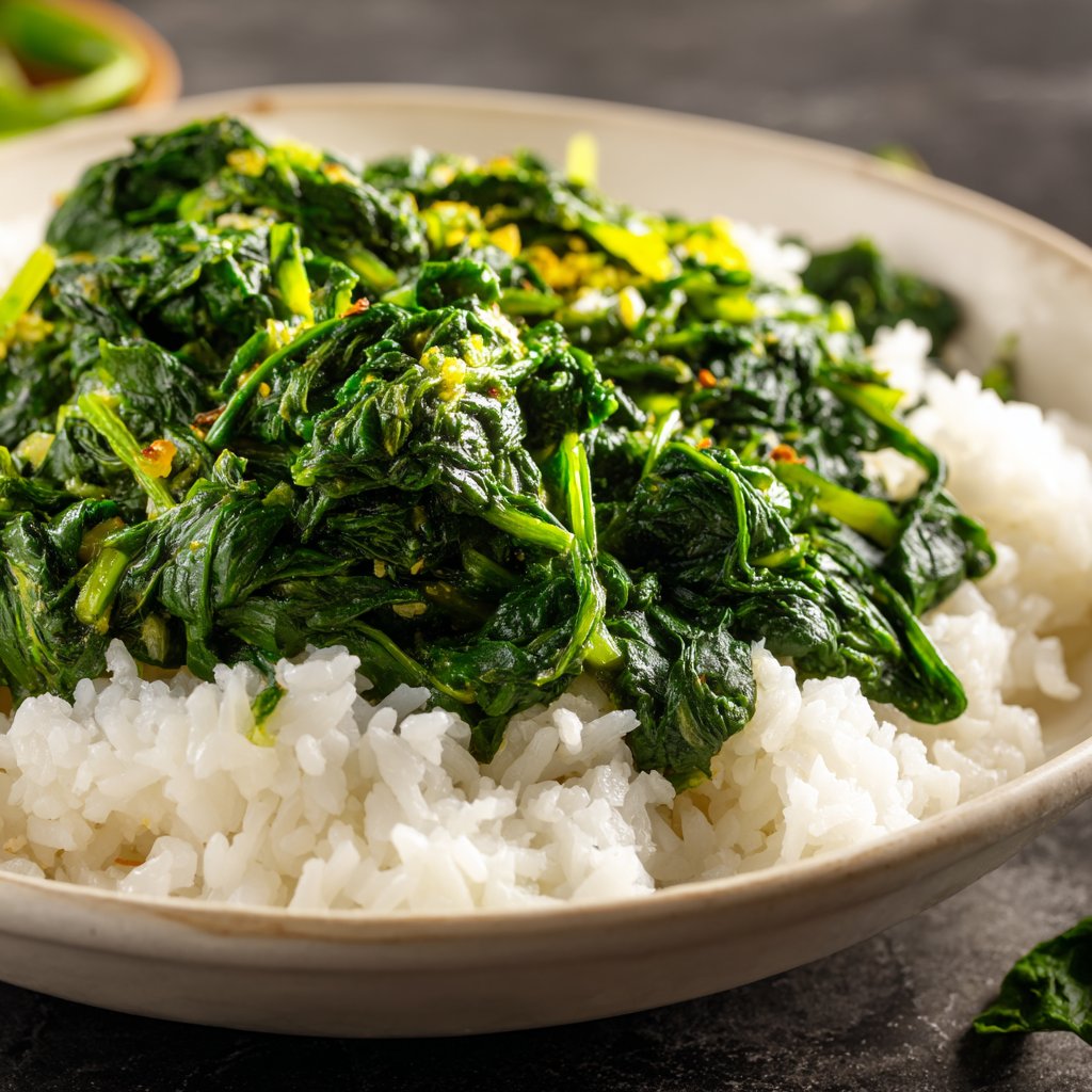 Mittagessen mit Spinat und Reis