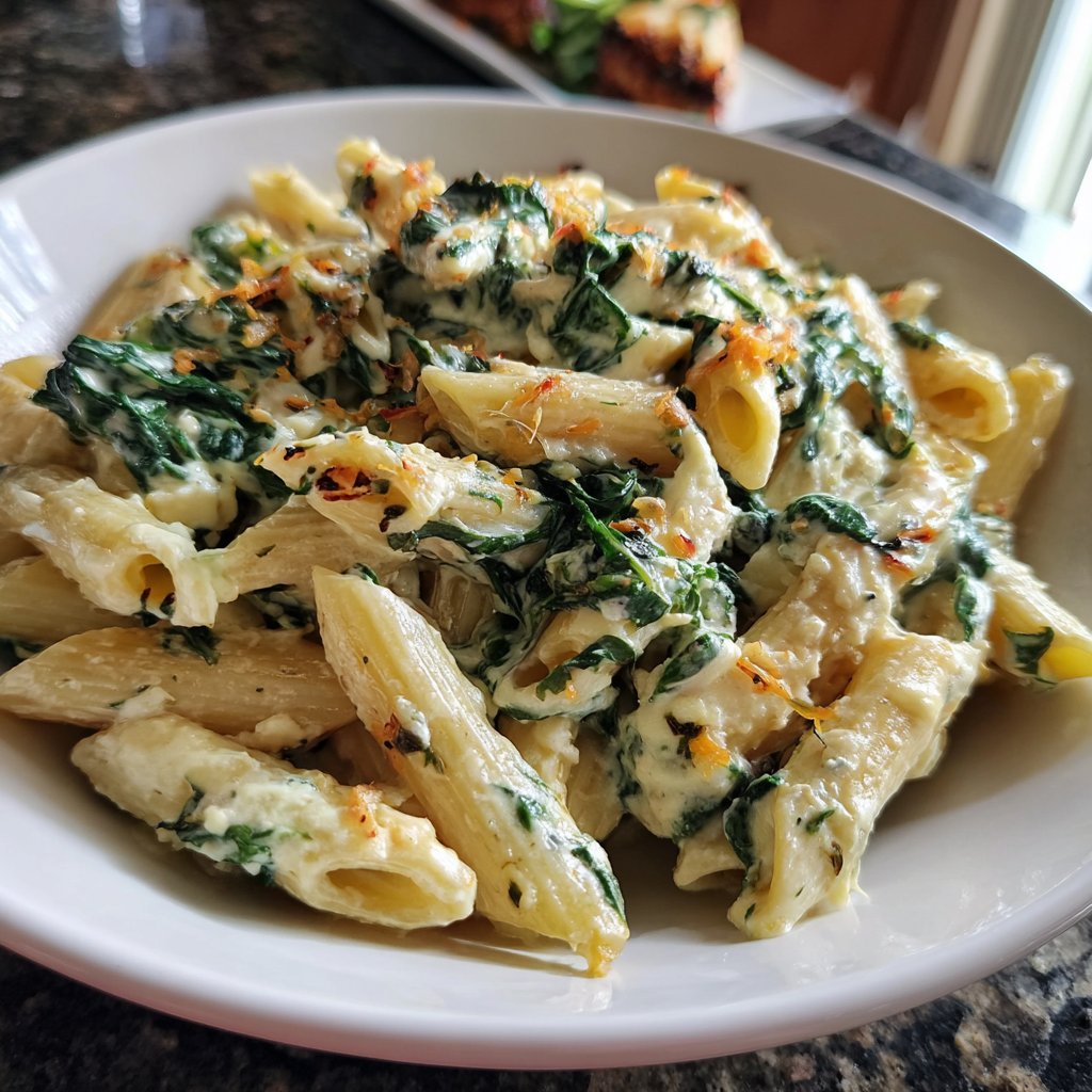 Penne mit Spinat und Ricotta