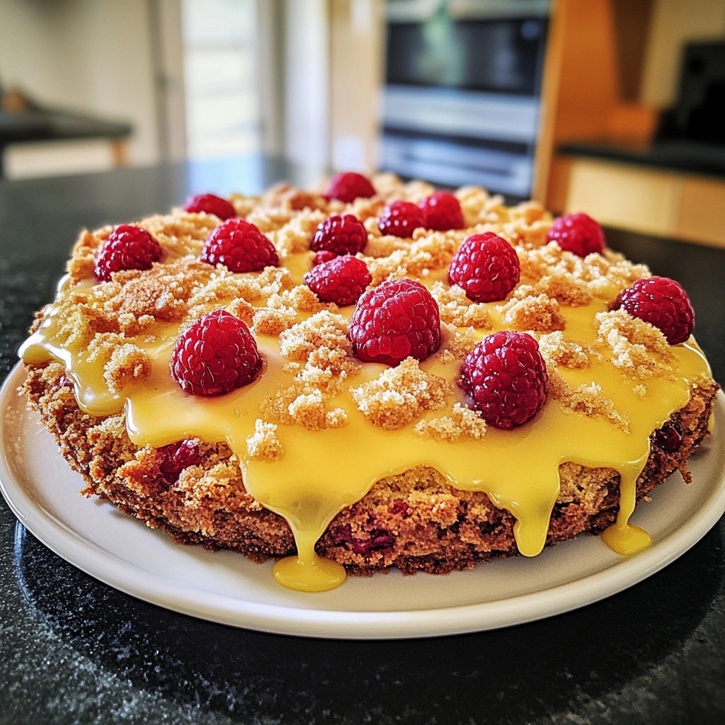 Zitronenkuchen mit Himbeeren