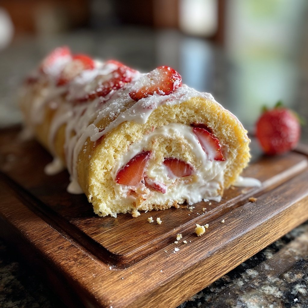Erdbeer Biskuitrolle Mit Vanille Creme